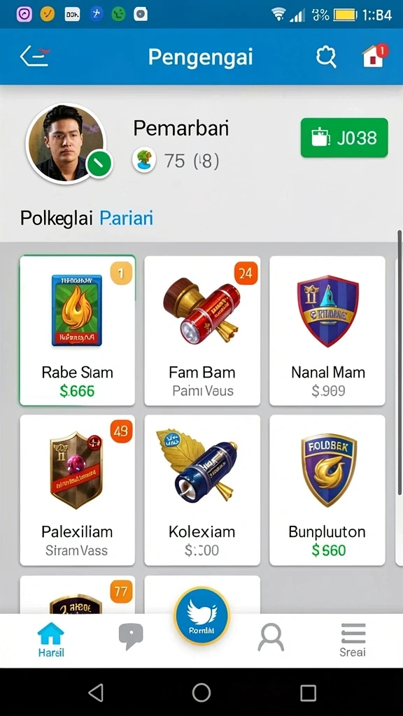 Tampilan menarik dengan gulungan yang berwarna-warni.